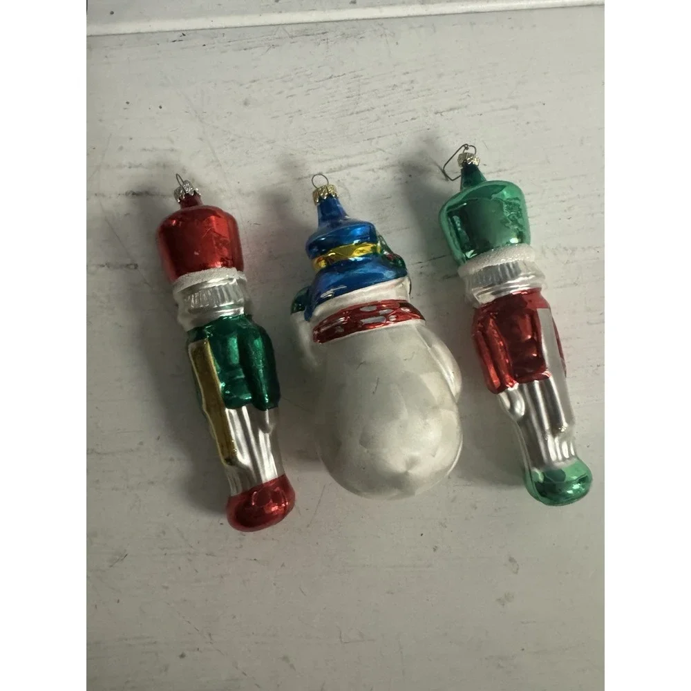 Lot of 3 Blown Glass Tree Ornaments Vtg‎ Christmas Nutcrackers and Snowman